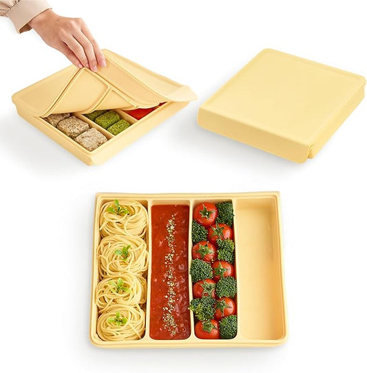 Silicone Food Storage Containers with Airtight Lids, 26.4oz Dual-Seal Leakproof Silicone Freezer Molds for Baby Food, Snacks, Cutlery & More - BPA Free, Stackable, Microwave, & Dishwasher Safe, Yellow