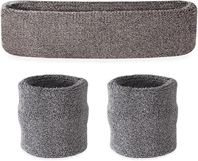 Suddora Sweatbands Set, Moisture Wicking 2 Wristbands and 1 Headband, Breathable Terry Cloth Athletic Bands for Basketball, Tennis, Yoga, Gym, Sweat Bands for Costumes and Cosplay