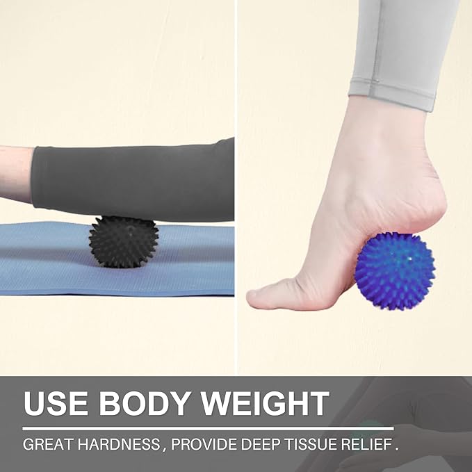 LEZER Spiky Massage Ball, Trigger Massage Point, Plantar Fasciitis, Deep Tissue Myofascial Release Tool, Foot Massager, Muscle Knot Relief, Physical Therapy, Set of 3