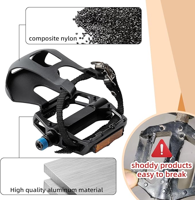 1 Pair Bike Pedals with Toe Cages for Peloton, Spin, & Outdoor Bikes - Aluminum 9/16" Replacement Parts