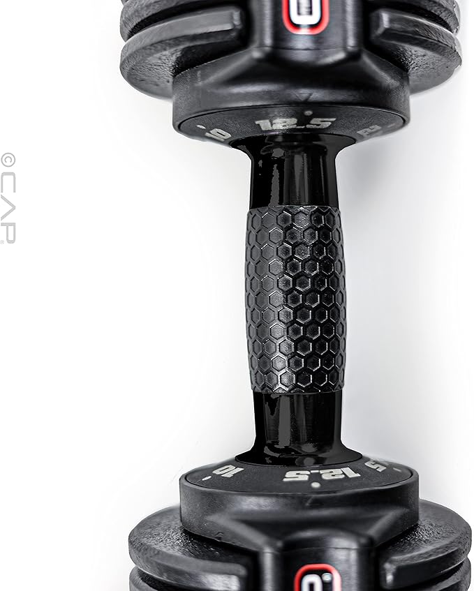 CAP Barbell ADJUSTABELL Adjustable Round Dumbbell Weights - Singles & Pairs | 12.5 lb, 25 lb & 55 lb | Multiple Handle Options