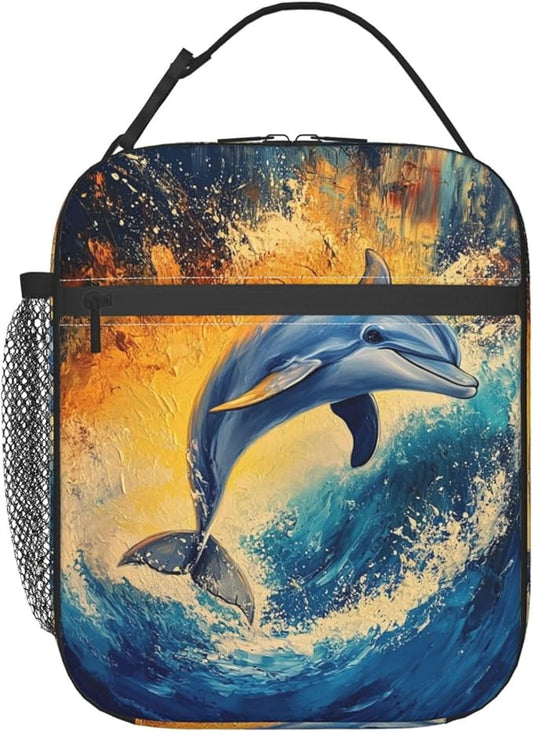 Dolphin Ocean Lunch Box for Women Men, Insulated Lunch Box Reusable Portable Lunch Bag Cooler Tote Waterproof Lunch Container for Office Picnic Work Travel