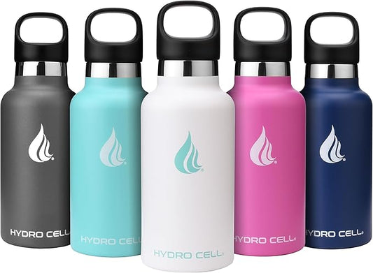 HYDRO CELL Stainless Steel Water Bottle with Straw & 2 Standard Mouth Lids (32oz 24oz 20oz 16oz) Keeps Liquids Hot or Cold w/Double Wall Vacuum Insulated Leak Proof Sport Design (White 16oz)