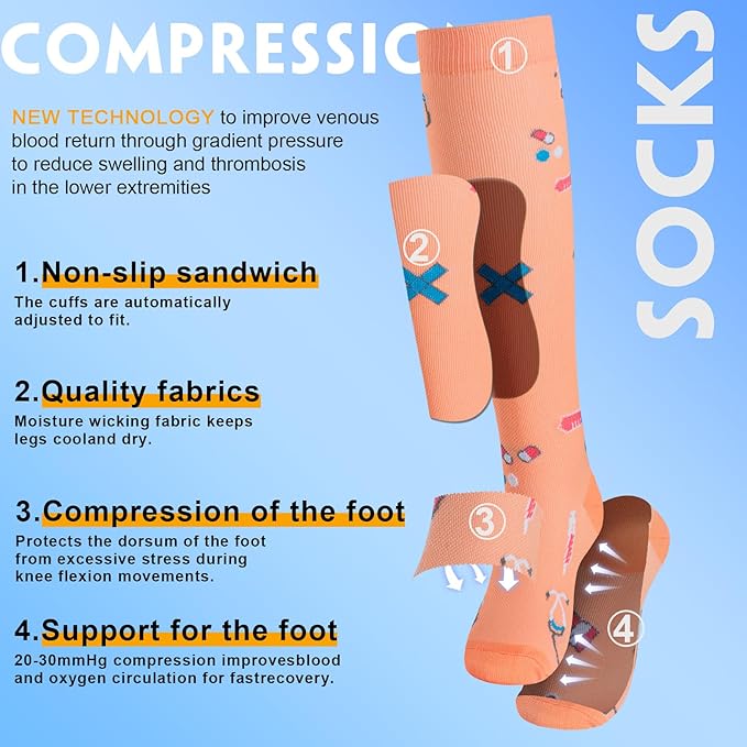 bropite Halloween Compression Socks for Women & Men-Pumpkin Ghost 6 Pairs 20-30mmhg Support Running Nurse Travel