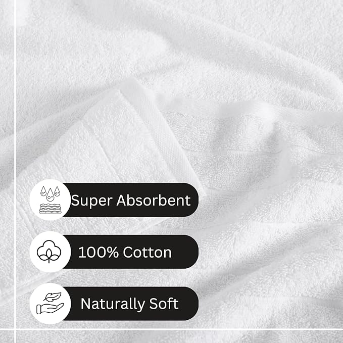 Casa Platino 100% Cotton Luxury Bathroom Towel Set - 12 Pcs - Super Soft, Fluffy & Highly Absorbent - 4 Large Bath Towels, 4 Washcloths, 4 Hand Towels - Complete Family Pack - White Bath Towel Set