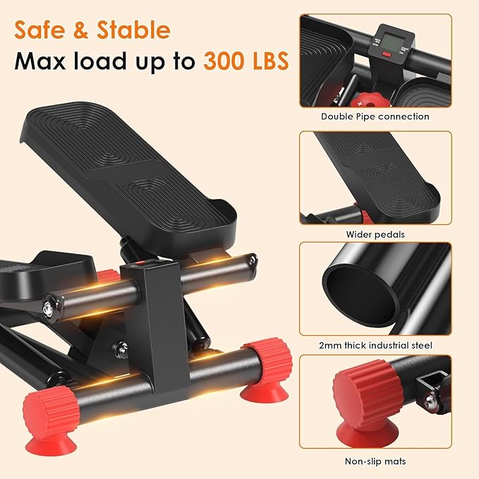 SogesHome Stair Stepper Machine with Resistance Bands, Mini Fitness Stepper for Cardio Workout with LCD Monitor, Low Impact Stepper for Legs, Butt & Thigh Toning, Home Gym Equipment