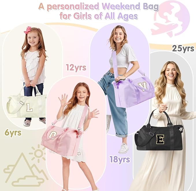 Dance Gym Duffel Bag for Teen Girls, Personalized Initial Travel Weekender Bag,Cute Overnight Carry On Duffle for Women,Sports Travel Cheer Bag,Monogram Christmas Gifts for Tween Preppy(pink-Z)