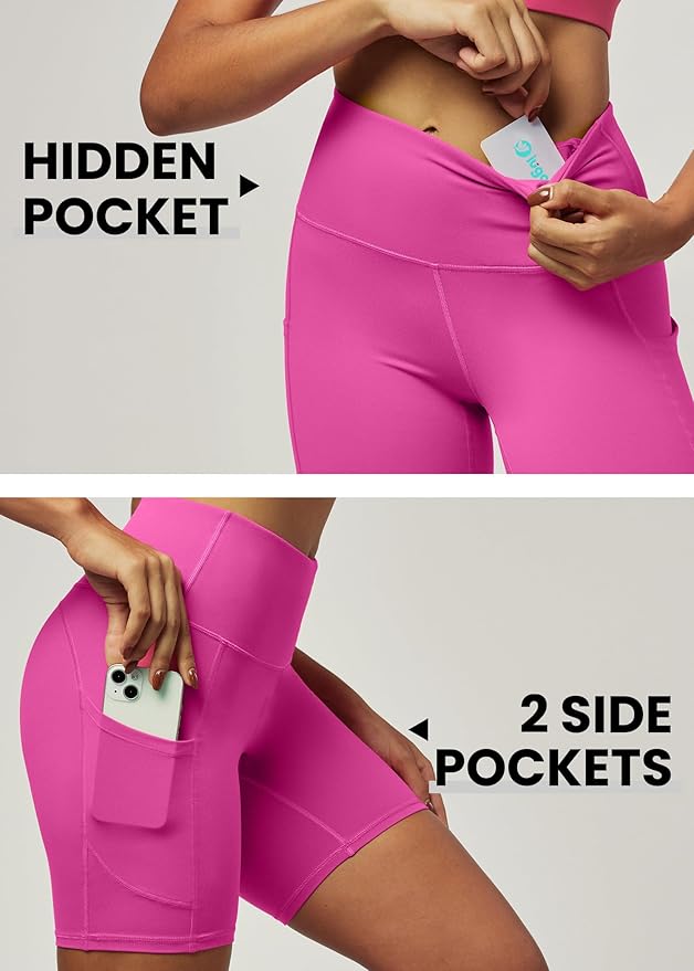 IUGA Biker Shorts Women 6" Tummy Control Workout Shorts Women with Pockets High Waisted Yoga Running Gym Spandex Compression