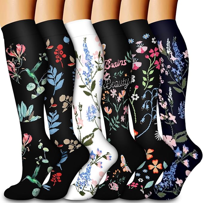 BLUEENJOY Copper Compression Socks for Women & Men (6 pairs) - Best Support for Nurses, Running, Hiking, Recovery