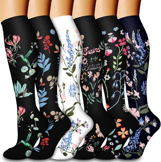 BLUEENJOY Copper Compression Socks for Women & Men (6 pairs) - Best Support for Nurses, Running, Hiking, Recovery