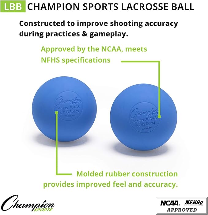 Champion Sports Lacrosse Balls: Official Size Sporting Goods Equipment for Professional, College & Grade School Games, Practices & Recreation - NCAA, NFHS and SEI Certified