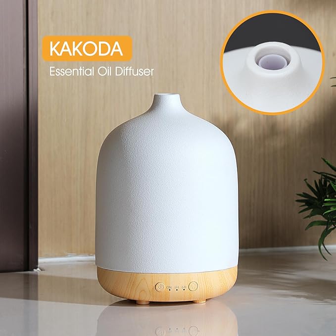 Ceramic Essential Oil Diffusers for Home, Decorative Bedroom Aromatherapy Scent Air Diffuser Ultrasonic Aroma Defusers 250ml with Timed-Black