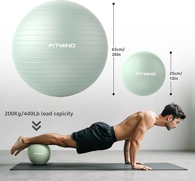 FITMIND_ Extra Thick Exercise Ball Yoga Ball 22in/26in/30in for Workout Pregnancy Stability,Anti-Burst and Slip Resistant Swiss Ball with Pump for Yoga, Pilates, Fitness,Birthing,Physical Therapy