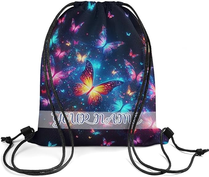 Custom Butterfly Drawstring Backpack - Cute Cinch Sack, String Backpacks for Kids Boys Girls Women Men for Gym Outdoor Sports Travel Athletic Drawstring Bag - Lightweight/Foldable
