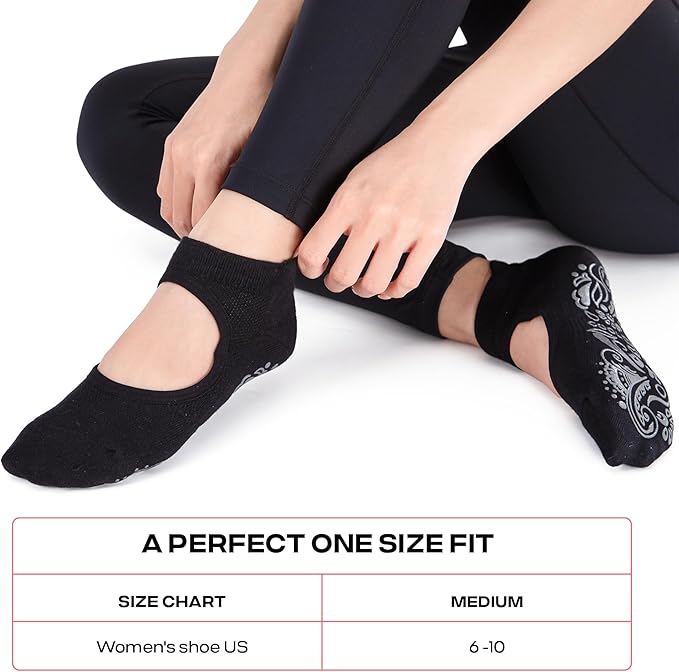 CoolMate Pilates Socks with Grips for Women, Yoga Socks, Crew Non Slip Women for Workout, Barre, Pilates Gifts