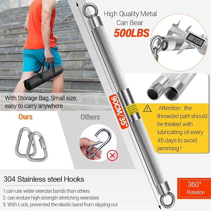 DASKING Detachable Resistance Bands Bar 30"/35.4"/38.5" Length Max Load 500LBS for Home Gym Full Body Workout Fitness Bar