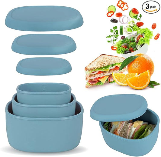 Anatole Silicone Food Storage Lunch Bento Box Set of 3 Reusable Nesting Containers with Lids BPA Free Dishwasher Microwave Oven Freezer Safe Leakproof (6.7oz, 10oz, 20oz)