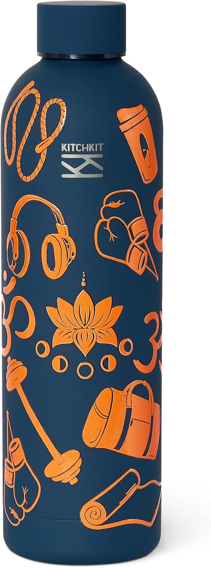 Insulated Stainless Steel Water Bottle 25oz/750ml Vacuum Flask, Leak-Proof Lid, Hot & Cold Retention, Minimalist White Design, Reusable Eco Bottle (Navy Blue)