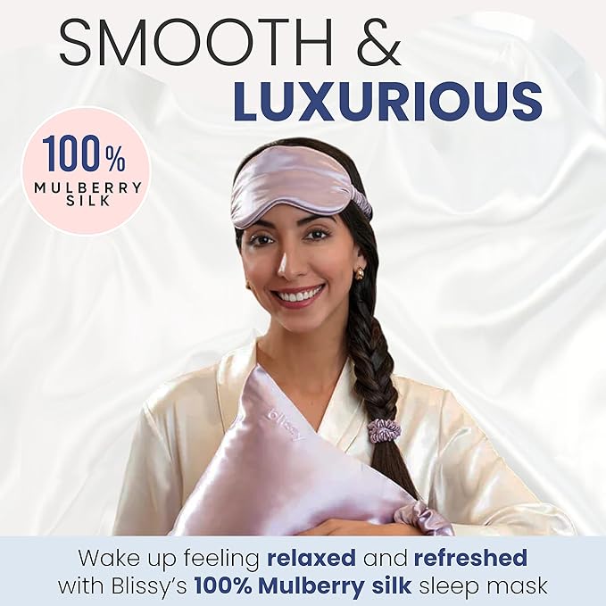 Blissy Silk Sleep Mask - Silk Eye Sleeping Mask for Women & Men for Total Blackout - 100% Pure Mulberry Silk, 22 Momme 6a Fibers - Blindfold Silk Sleep Mask Side Sleeper Eye Cover (Lavender)