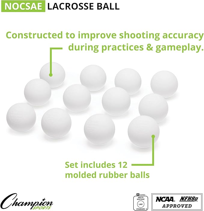 Champion Sports Lacrosse Balls: Official Size Sporting Goods Equipment for Professional, College & Grade School Games, Practices & Recreation - NCAA, NFHS and SEI Certified