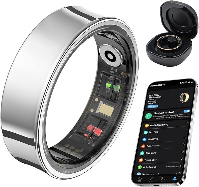 Smart Ring for Women Men, Fitness Tracker Ring with Body Temperature, Heart Rate, Blood Oxygen, Sleep Monitor, Calories, No Subscription Fee, IP68 Waterproof for iPhone & Android(Silver, #12)