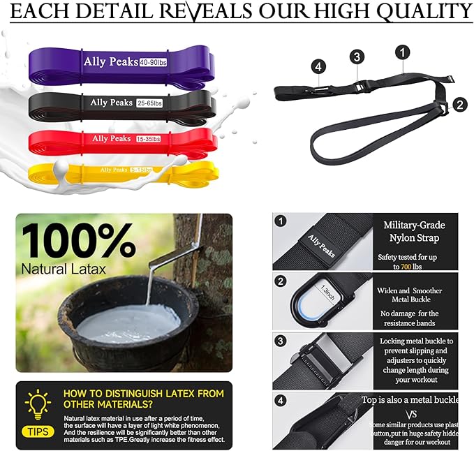 Ally Peaks Pull Up Assistance Bands，Heavy Duty Resistance Band for Pull Up Bar，Adjustable Weight/Size with Fabric Feet/Knee Rest Pull up bands,Up to 410lbs Assistance，resistance bands and assist bands