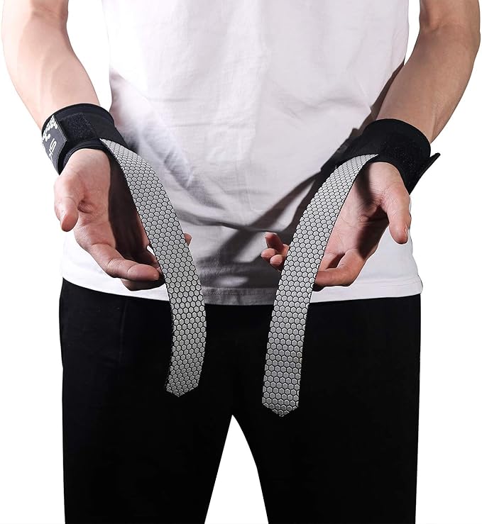SKDK Cotton Hard Pull Wrist Lifting Straps Grips Band-Deadlift Straps with Neoprene Cushioned Wrist Padded and Anti-Skid Silicone - for Weightlifting, Bodybuilding, Xfit, Strength Training
