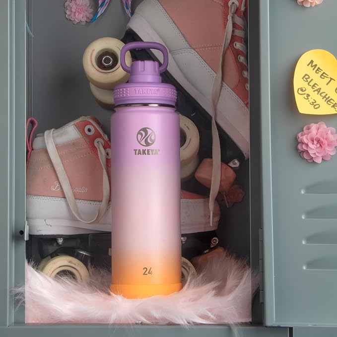 Takeya Actives Water Bottle with Spout Lid - Bottle with Double Stainless Steel Insulation - Dishwasher Safe & BPA-Free - Bottle with Spout Lid & Removable Bumper - 24 oz, Ombre Golden Hour