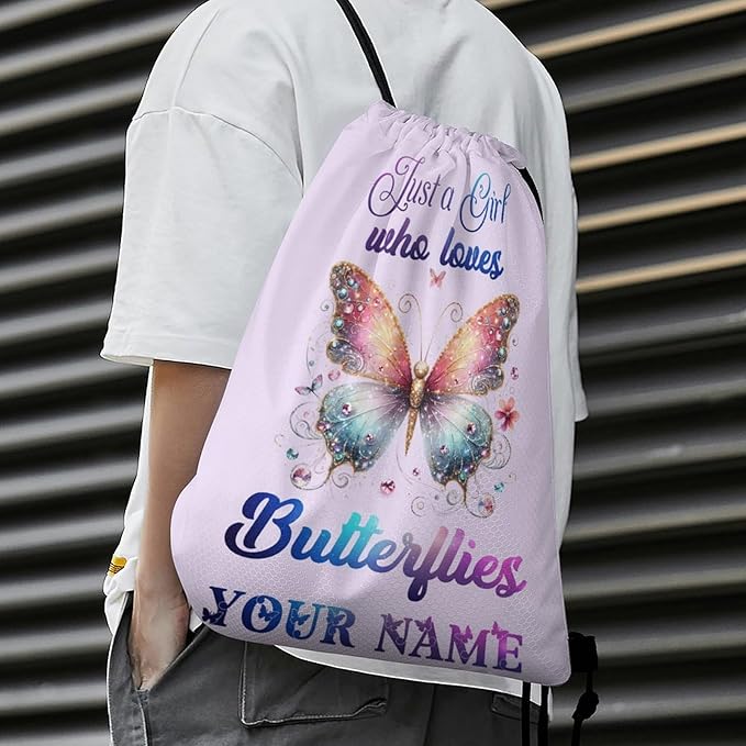 Custom Butterfly Drawstring Backpack - Cute Cinch Sack, String Backpacks for Kids Boys Girls Women Men for Gym Outdoor Sports Travel Athletic Drawstring Bag - Lightweight/Foldable
