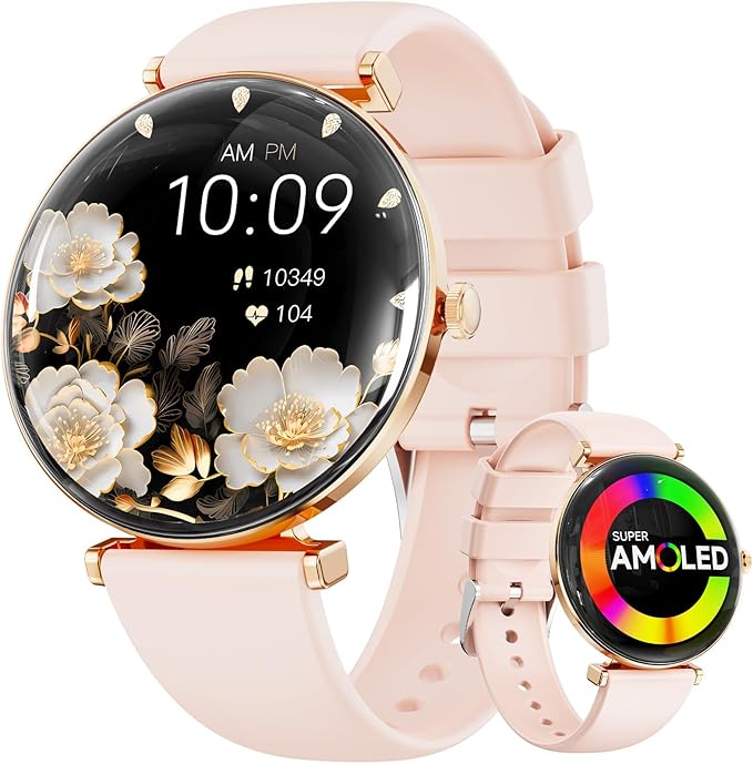 Hwagol Smart Watches for Women Android & iOS Compatible[Calls/Answer/Metal Slim] 1.43" Micro-Spherical AMOLED Screen,IP68 Waterproof Sports Watch Fitness Tracker Sleep/Heart Rate Monitor