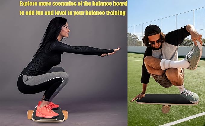 Balance Board trainer for Adults Kids，Hockey snowboard wobble board，450Lbs remarkable core trainer made of wood/Less Plastic