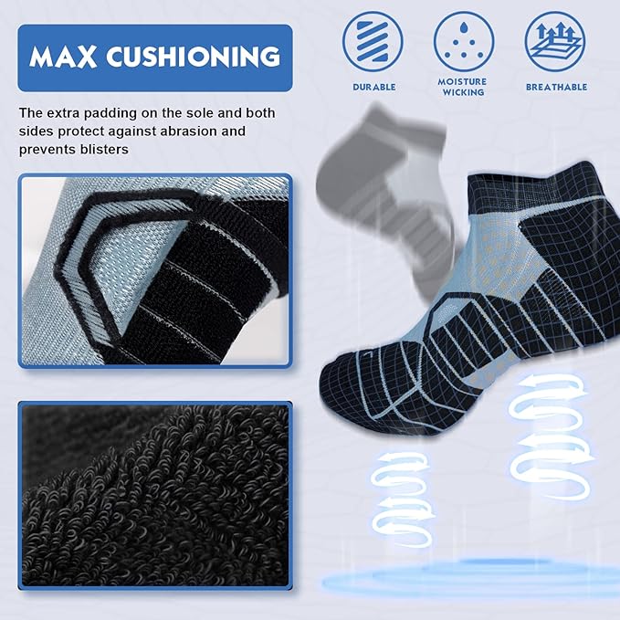 Hylaea Athletic Running Socks Cushion Padded Moisture Wicking Low Cut