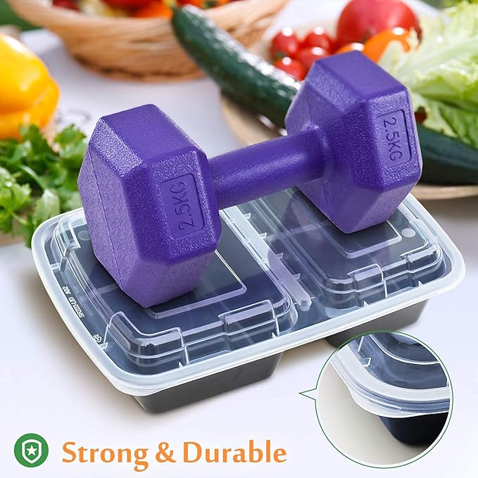 Enther Meal Prep Containers [20 Pack] 2 Compartment with Lids, Food Storage Bento Box | BPA Free | Stackable | Reusable Lunch Boxes, Microwave/Dishwasher/Freezer Safe, Portion Control (32 oz)