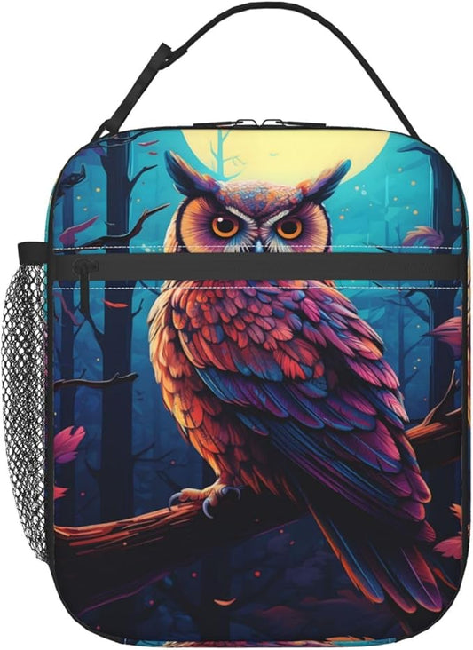 Cool Owl Lunch Box for Kids,Bird Insulated Bag for Student,Animal Reusable Thermal Insulation Cooler Tote Bags for School Work Picnic Camping Outdoor Gifts (Owl and Moon)