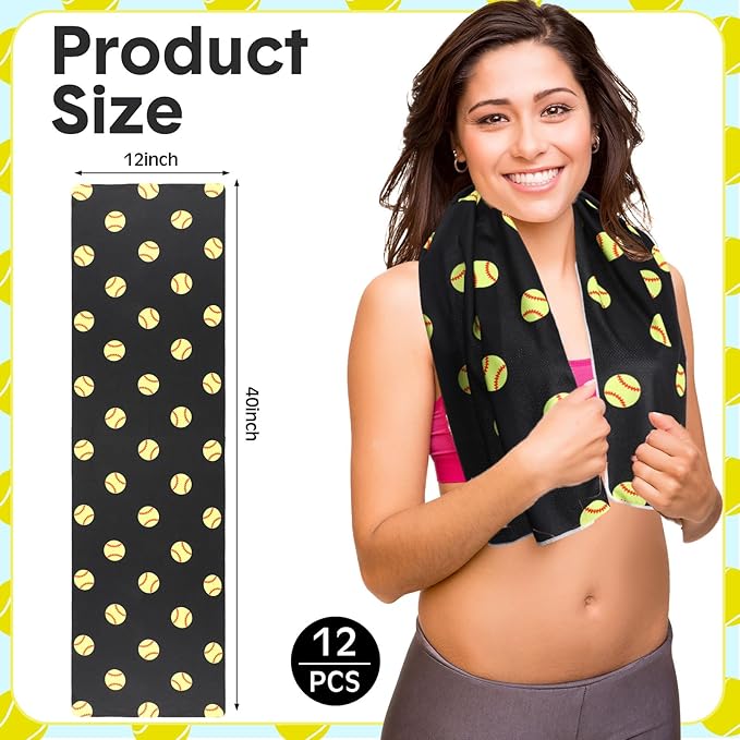 12 Pcs Cooling Towel 40 x 12 Inch Basketball Baseball Football Volleyball Soccer Softball Microfiber Fast Drying Towel for Gift Women Men