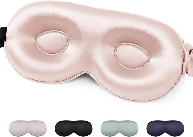 100% Mulberry Silk Sleep Mask for Unisex, 22 Momme 3D Silk Contoured Eye Mask, Breathable Light Blocking Blindfold with Adjustable Strap, Blackout Eye Cover for Travel, Pink