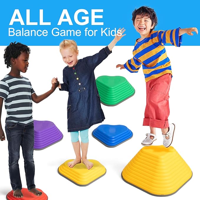 Gentle Monster Stepping Stones for Kids, Set of 6/8/11 PCS for Balance with Non-Slip Bottom - Exercise Coordination and Stability (6pcs-Heart)