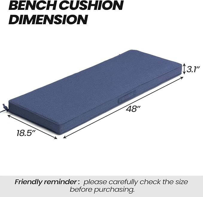Crestlive Outdoor Bench Cushion 48 x 18 Inch, Waterproof Patio Bench Cushions for Outdoor Furniture, Porch Swing Replacement Pad with 30D Foam, Adjustable Straps and Portable, Sky