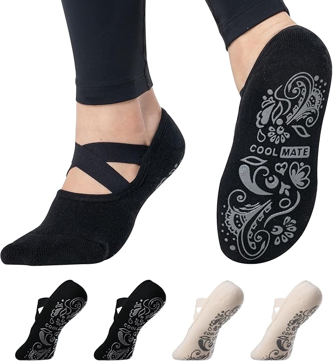 CoolMate Pilates Socks with Grips for Women, Yoga Socks, Crew Non Slip Women for Workout, Barre, Pilates Gifts