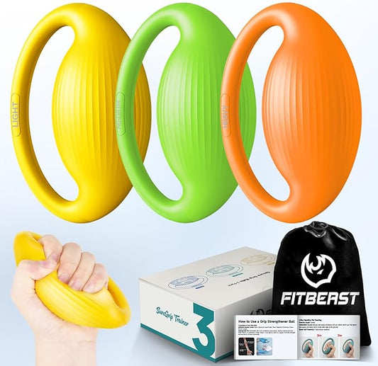 FitBeast Hand Exercise Balls - 3 Resistance Levels Stress Balls for Adults, Squeeze Balls for Hand Therapy, Rehabilitation, Arthritis, Muscle Building