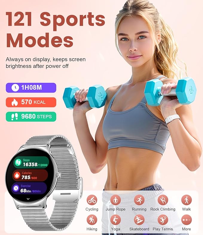 LIGE Smart Watch for Women, 1.43" AMOLED Smart Watches, 100+ Sports Modes Fitness Tracker, 5ATM Womens Waterproof Smartwatches with IP68/Sleep/Bluetooth Calling, Ladies Smartwatch for Android iOS