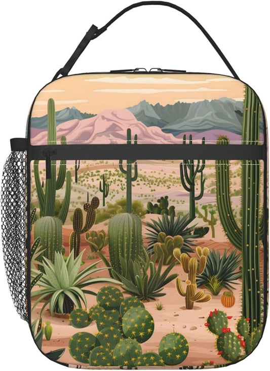 Cactus Lunch Box for Women Adults Kids, Insulated Cooler Lunch Bag for Picnic, School, Office, Travel, Work, Portable Reusable Polyester Tote Thermal Lunch Bags (Scenic Cactus)