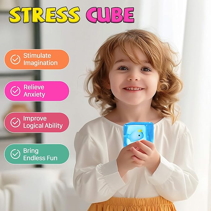 Stress Cube Fidget Toys Adults - Sensory Toys for Kids with Autism Stress Balls for Adults Squishy Toys for Anxiety Squeeze Fidgets for Teens Stress Relief Gifts for 3 4 5-7 8-12 Year Old Girls Boys