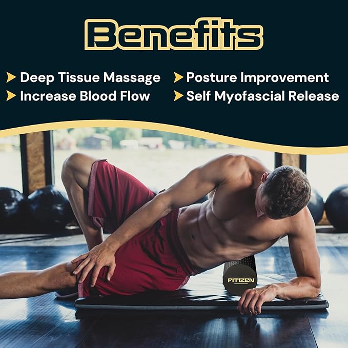 Fitizen Foam Roller – Muscle Massage Rehab Stiff Back Pain Physical Therapy Deep Tissue Firm Exercise Equipment Home Gym Stress Yoga Pilates for The Fit Citizen by FitNation