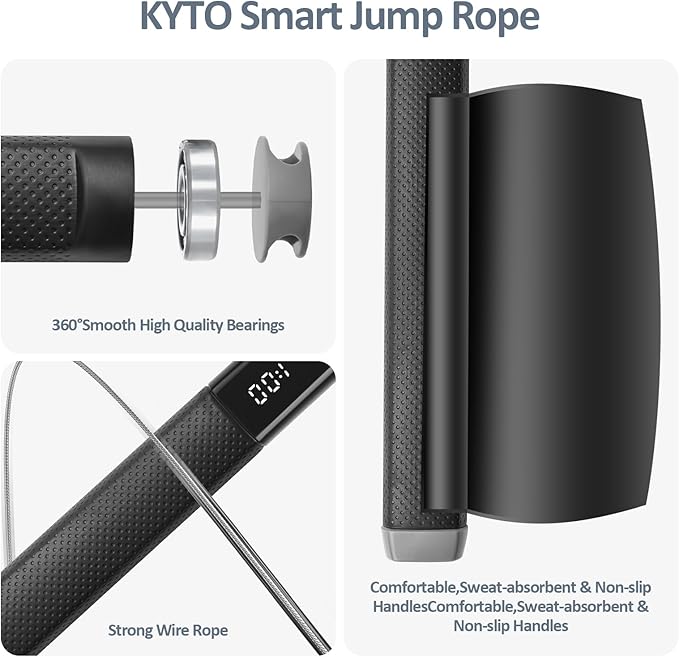 KYTO Smart Jump Rope, High Speed Jump Rope with Counter, Workout Jumping Rope with Steel Ball Bearings, Adjustable Length Speed Skipping Rope, Skipping Rope with App, Fitness Gifts for Adults, Kids