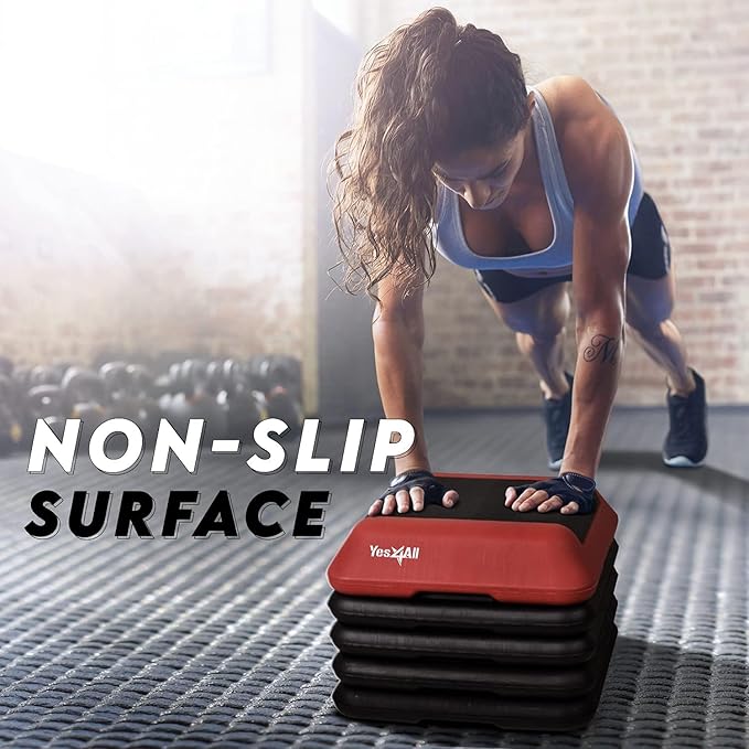 Yes4All 16"x16" Adjustable High Step Aerobic Platform with 4 Risers, Height-Adjustable 4"-6''-8''-10''-12" Step Aerobics Platform for Home Gym Exercise Fitness Workout