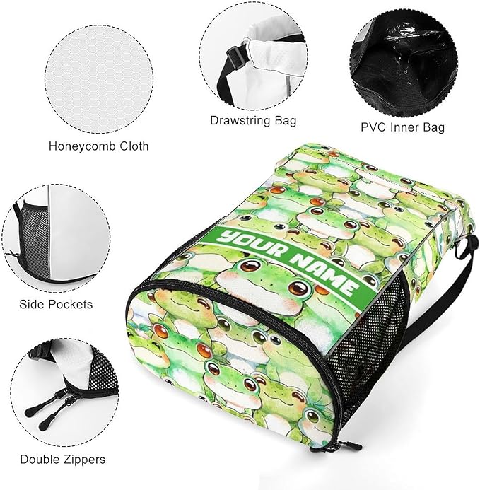 Custom Frog Drawstring Backpack - Cute Cinch Sack, String Backpacks with Pocket for Kids Women Men Boys Girls for Gym Outdoor Sports Travel Athletic Drawstring Bag - Lightweight/Foldable