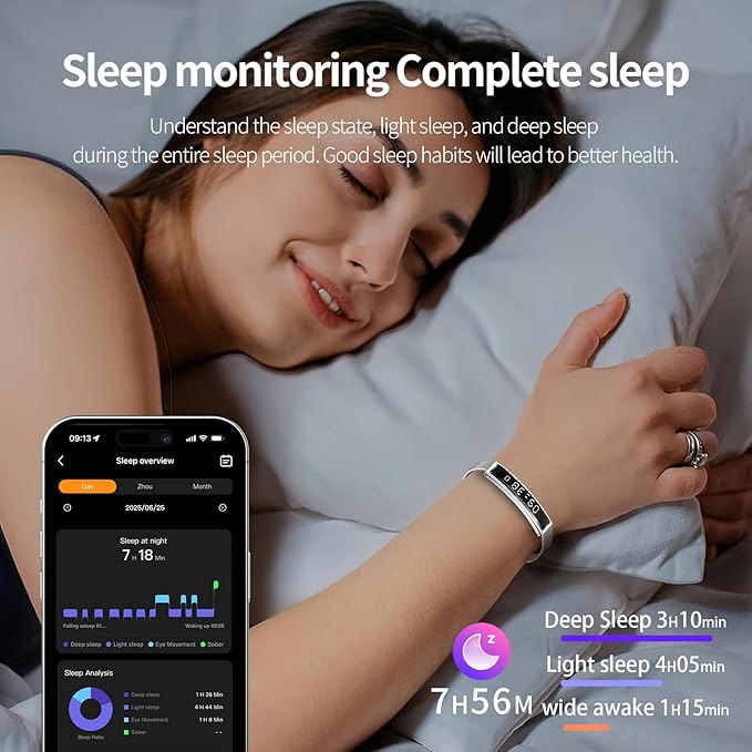 Smart Bracelet,Activity&Fitness Trackers,Touch Screen/Sleep Tracker/Heart Rate/Blood Oxygen,5ATM Waterproof,Multiple Sports Modes,Free App for iOS Android (Steel Belt, Rose Gold)