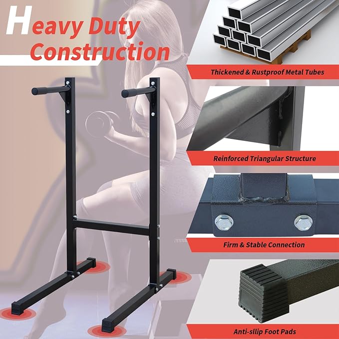 Adjustable Height Dip Bar Station, Heavy Duty Dip Station Push Up Bar for Home Gym,Multi-function Dip Station Pull Up Bar Full Body Strength Training Workout Fitness Equipment for Tricep Dips