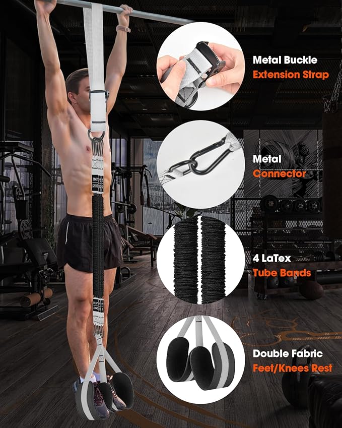 Pull Up Assistance Bands Set with Adjustable Resistance Band Bar, Heavy Duty Pull-Up Assist Band System for Chin Up, Strength Training, Home Gym Workout, Fabric Foot/Knee Rest Included